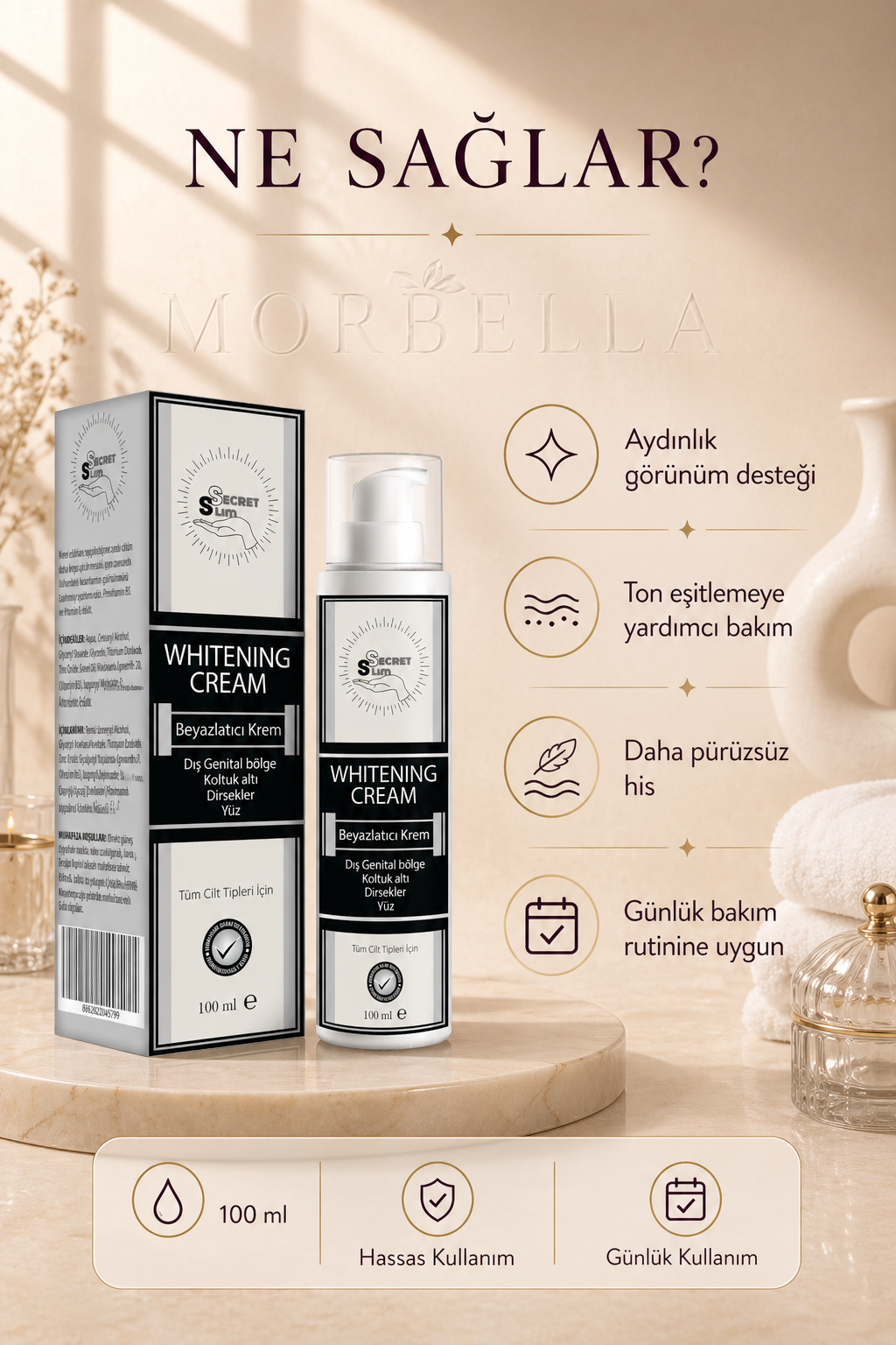 Beyazlatıcı krem,dış genital bölge,cilt,yüz,koltuk altı,bikini bölge kararması (unısex) 100 Ml