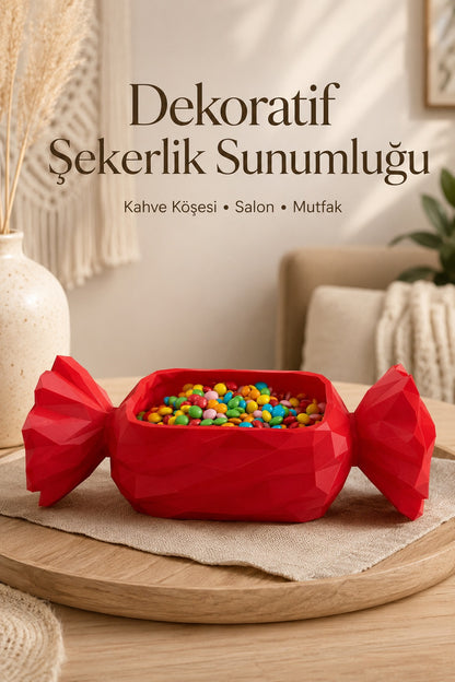 Geometrik Şeker Form Kırmızı Mini İkramlık Çikolata Sunumluk Kahve Köşesi Objesi