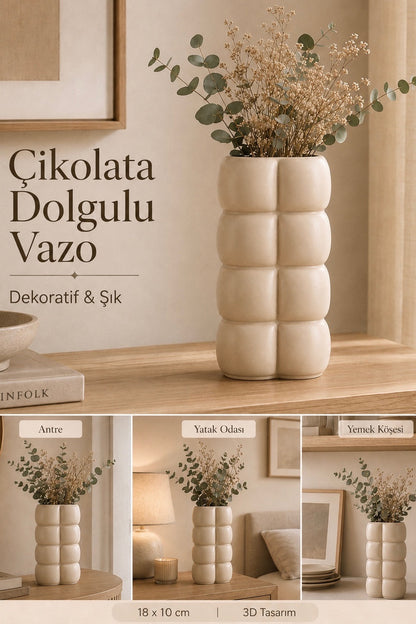 Modern Çikolata Formlu Dekoratif Vazo 3D Baskı PLA Salon ve Masa Dekorasyon Objesi